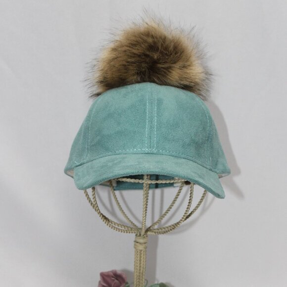 C.C Accessories - C.C Suede Removable Fur Pom Teal Baseball Cap